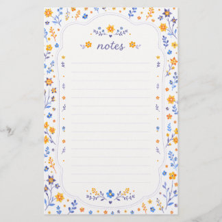 Hübsches blaues oranges Blumen-Schreibpapier Briefpapier