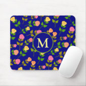 Hübsches blaues Rosenmuster Monogramm Mousepad (Mit Mouse)
