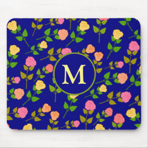 Hübsches blaues Rosenmuster Monogramm Mousepad