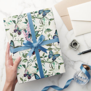 Hübsches blaues SchmetterlingsBrautparty Geschenkpapier