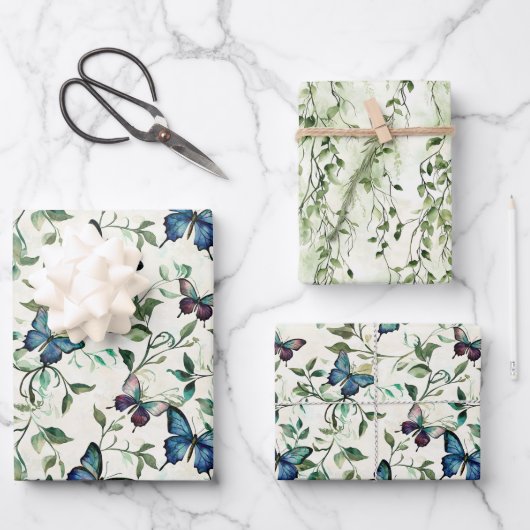 Hübsches blaues SchmetterlingsBrautparty Geschenkpapier Set (Vorderseite)