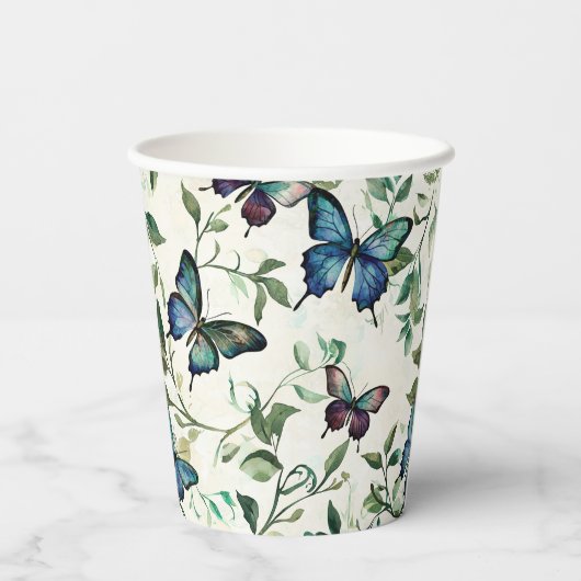 Hübsches blaues SchmetterlingsBrautparty Pappbecher (Rückseite)