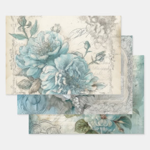 Hübsches blaues Shabby Chic Geschenkpapier Set