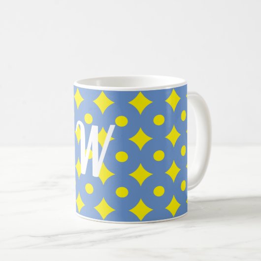 hübsches blaues und gelbes Muster, monogramm Tasse (VorderseiteRechts)