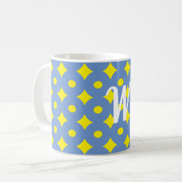hübsches blaues und gelbes Muster, monogramm Tasse