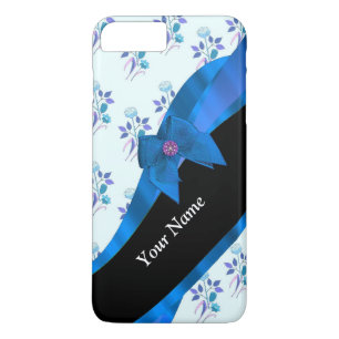 Hübsches blaues Vintages Blumenmuster Blume iPhone 8 Plus/7 Plus Hülle