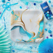 Hübsches blaues, weißes Marmordesign Pappteller (Party)