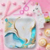 Hübsches blaues, weißes Marmordesign Pappteller (Party)