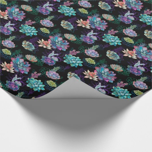 *~ * Hübsches blaugrünes Muster auf schwarzem Geschenkpapier (Ecke)