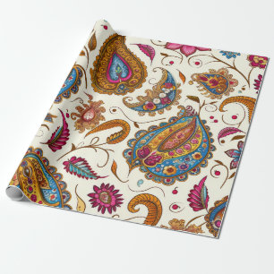 Hübsches blaurosa Tan Mix floral Paisley Muster Geschenkpapier
