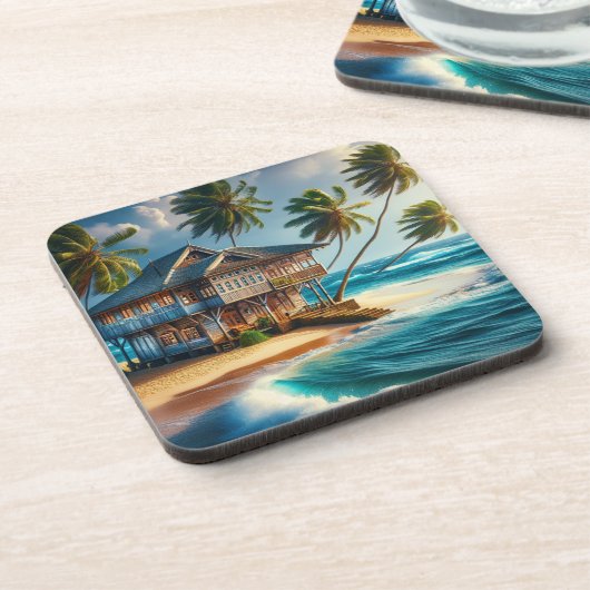 Hübsches Blockhaus Getränkeuntersetzer (Linke Seite)