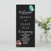 Hübsches Blue Butterfly Black Wedding Programm (Stehend Vorderseite)