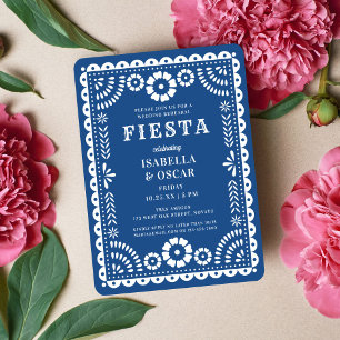 Hübsches Blue Papel Picado Hochzeitsessen Probe Einladung