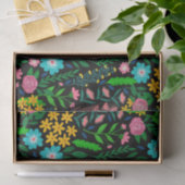 Hübsches Blue Pink Garden Blume Schwarzes Design Seidenpapier (Geschenk)