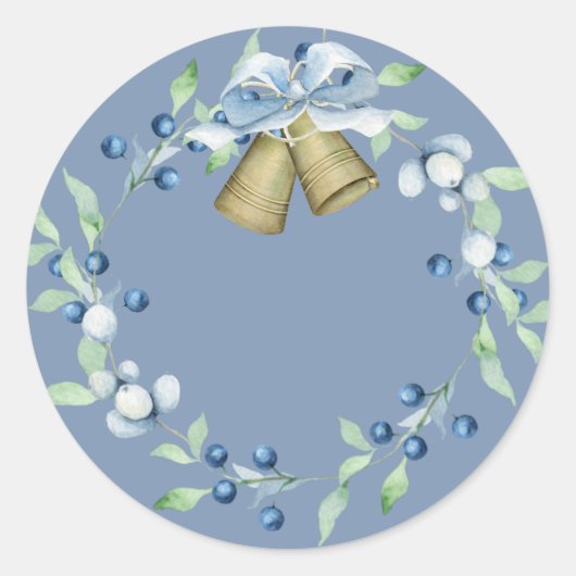 Hübsches Blue-Wreath-Script-Elegant Runder Aufkleber (Vorderseite)