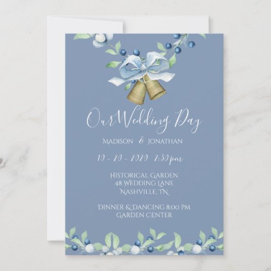 Hübsches Blue Wreath Script Elegante Custom Weddin Einladung (Vorderseite)