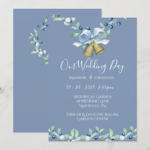 Hübsches Blue Wreath Script Elegante Custom Weddin Einladung