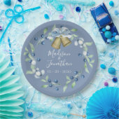 Hübsches Blue Wreath Script Elegante Custom Weddin Pappteller (Party)