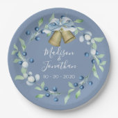 Hübsches Blue Wreath Script Elegante Custom Weddin Pappteller (Vorderseite)