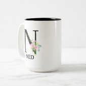 Hübsches Blumenalphabet N mit Monogramm Zweifarbige Tasse (Vorderseite Links)