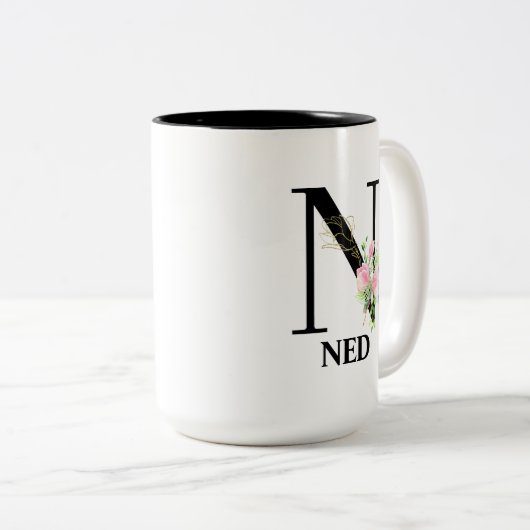 Hübsches Blumenalphabet N mit Monogramm Zweifarbige Tasse (VorderseiteRechts)