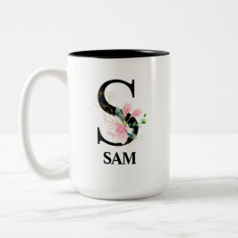 Hübsches Blumenalphabet S mit Monogramm Zweifarbige Tasse