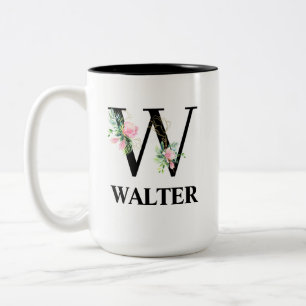 Hübsches Blumenalphabet W mit Monogramm Zweifarbige Tasse