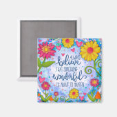 Hübsches Blumenblau Etwas Wunderbares Zitat Magnet (Vorderseite/Rückseite)