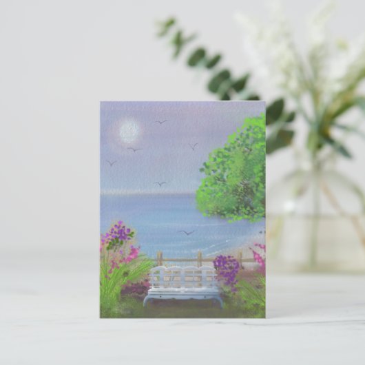 Hübsches Blumengelände am Meer Postkarte (Stehend Vorderseite)