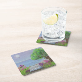 Hübsches Blumengelände am Meer Rechteckiger Pappuntersetzer