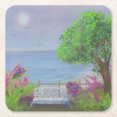 Hübsches Blumengelände am Meer Rechteckiger Pappuntersetzer (Vorderseite)