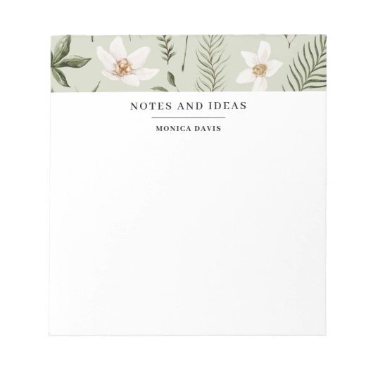 Hübsches Blumengrün, goldenes Muster Notizblock (Vorderseite)