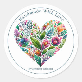 Hübsches Blumenherz "Handmade with Liebe" Marketin Runder Aufkleber