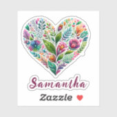 Hübsches Blumenherz mit Name Vinyl Aufkleber (Blatt)