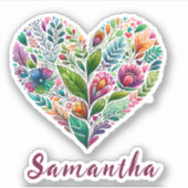 Hübsches Blumenherz mit Name Vinyl Aufkleber (Vorderseite)