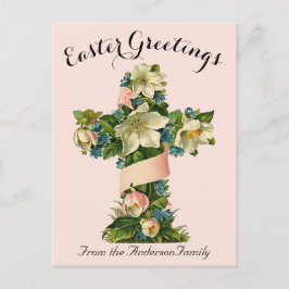 Hübsches Blumenkreuz Vintag Ostern Religiös Postkarte