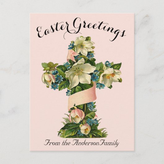Hübsches Blumenkreuz Vintag Ostern Religiös Postkarte (Vorderseite)