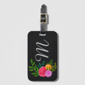 Hübsches Blumenmuster auf der Tafel Mit Monogramm Gepäckanhänger (Vorderseite Vertikal)