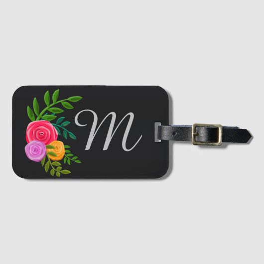 Hübsches Blumenmuster auf der Tafel Mit Monogramm Gepäckanhänger (Vorderseite (Horizontal))