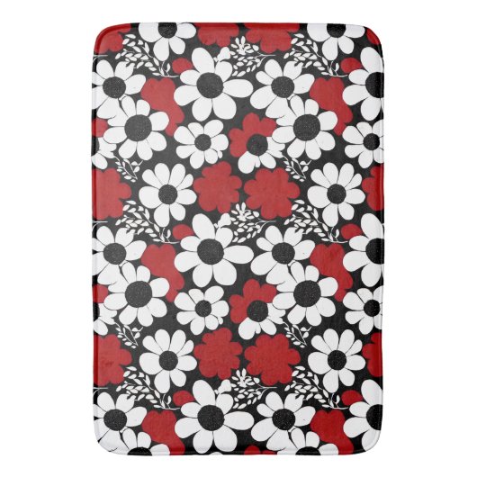 Hübsches Blumenmuster in Rot, Schwarz und Weiß Badematte (Vorderseite Vertikal)