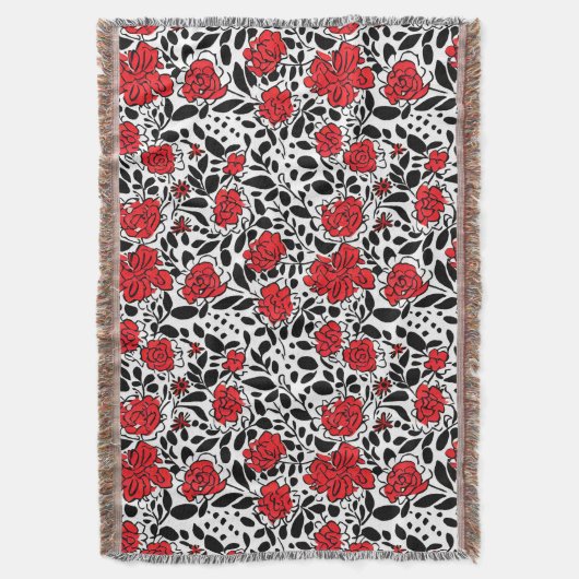 Hübsches Blumenmuster in Rot, Schwarz und Weiß Decke (Vorderseite Vertikal)