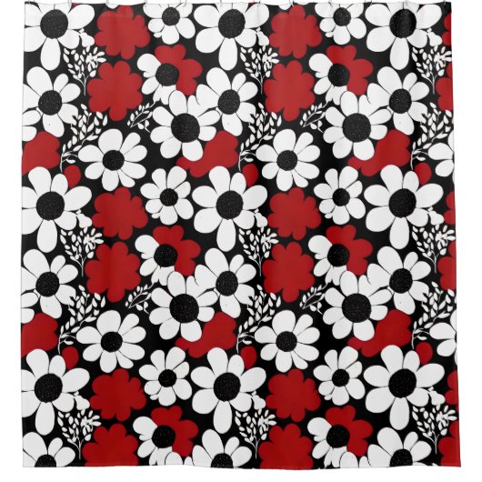 Hübsches Blumenmuster in Rot, Schwarz und Weiß Duschvorhang (Vorderseite)