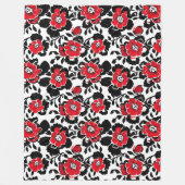 Hübsches Blumenmuster in Rot, Schwarz und Weiß Fleecedecke (Vorderseite)