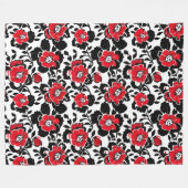 Hübsches Blumenmuster in Rot, Schwarz und Weiß Fleecedecke (Vorderseite (Horizontal))