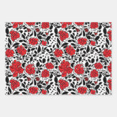 Hübsches Blumenmuster in Rot, Schwarz und Weiß Geschenkpapier Set (Vorderseite 3)
