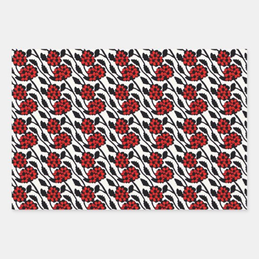 Hübsches Blumenmuster in Rot, Schwarz und Weiß Geschenkpapier Set (Vorderseite 2)
