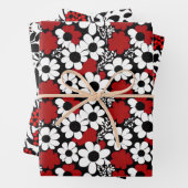 Hübsches Blumenmuster in Rot, Schwarz und Weiß Geschenkpapier Set (Beispiel)