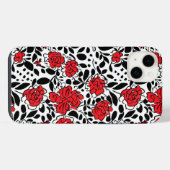 Hübsches Blumenmuster in Rot, Schwarz und Weiß iPhone Hülle (Rückseite (Horizontal))