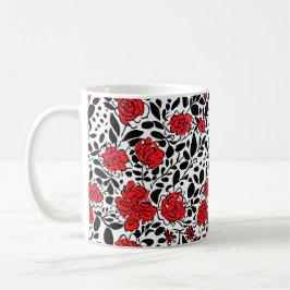 Hübsches Blumenmuster in Rot, Schwarz und Weiß Kaffeetasse