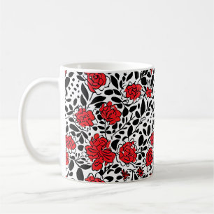 Hübsches Blumenmuster in Rot, Schwarz und Weiß Kaffeetasse
